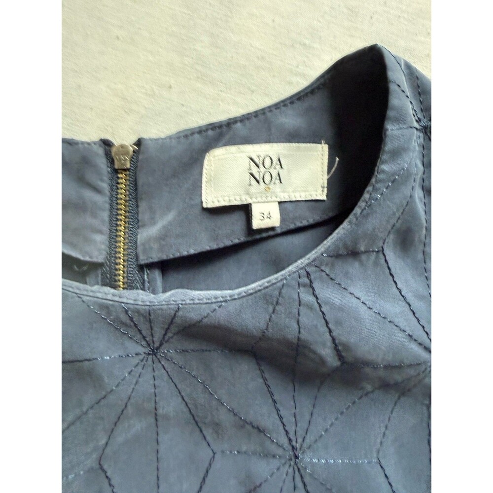 Noa Noa navy blue geometric quilted shift dress 3/4 sleeve 34 EU 4US - Picture 3 of 6